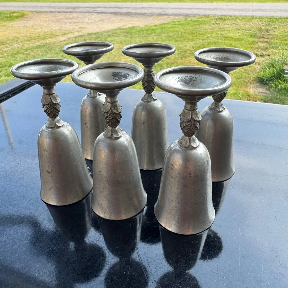 International Pewter Pineapple Stem Cordial Goblets MINITURE Vintage